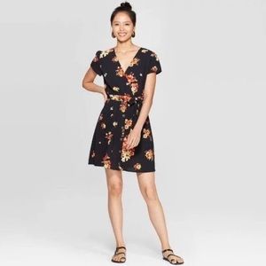 Xhilaration Black Floral Wrap Dress